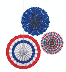 Red, White & Blue Patriotic Assorted Paper Fan Decorations | 3 Count