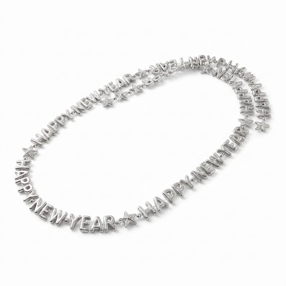 Black and Silver "Happy New Year" Beaded Necklace - 32 inches