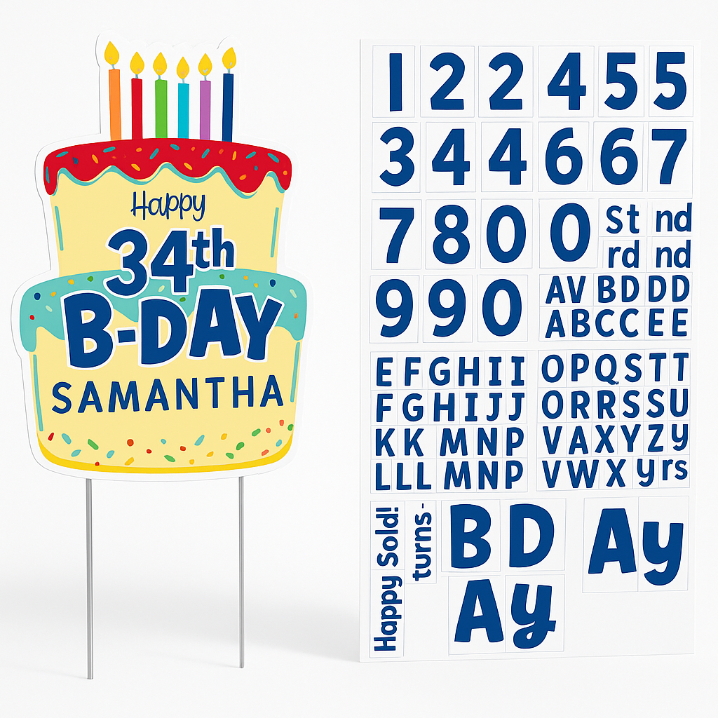 Customizable Birthday Cake Yard Sign with Stickers