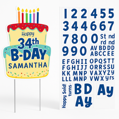 Customizable Birthday Cake Yard Sign with Stickers