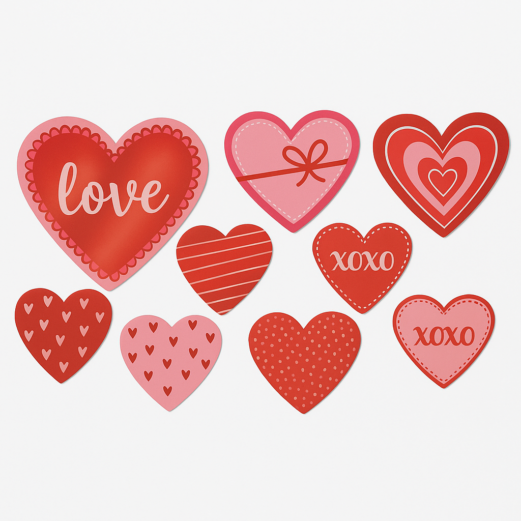 Vibrant Valentine's Day Heart Cutouts - Pack of 10
