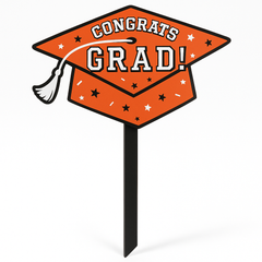 "Congrats Grad" Orange Lawn Sign with Stake - 5.75-in Graduation Decoration