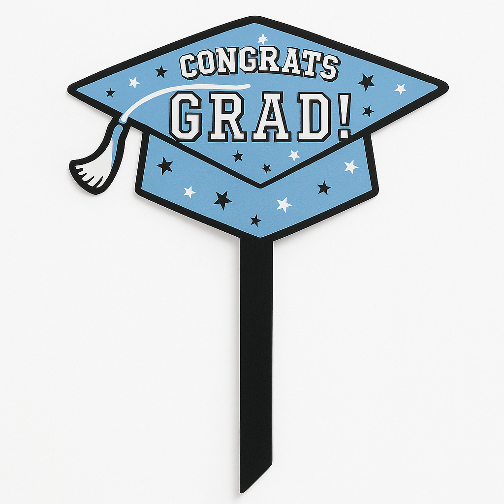 "Congrats Grad" Powder Blue Lawn Sign Decoration for Graduation