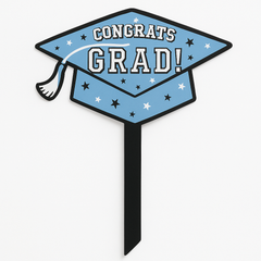 "Congrats Grad" Powder Blue Lawn Sign Decoration for Graduation