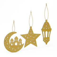 Gold Ramadan Wood Cutout Hanging Decorations, 3-Pack