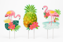 Tropical Flamingo & Pineapple Lawn Stake Decorations, 3-Pack