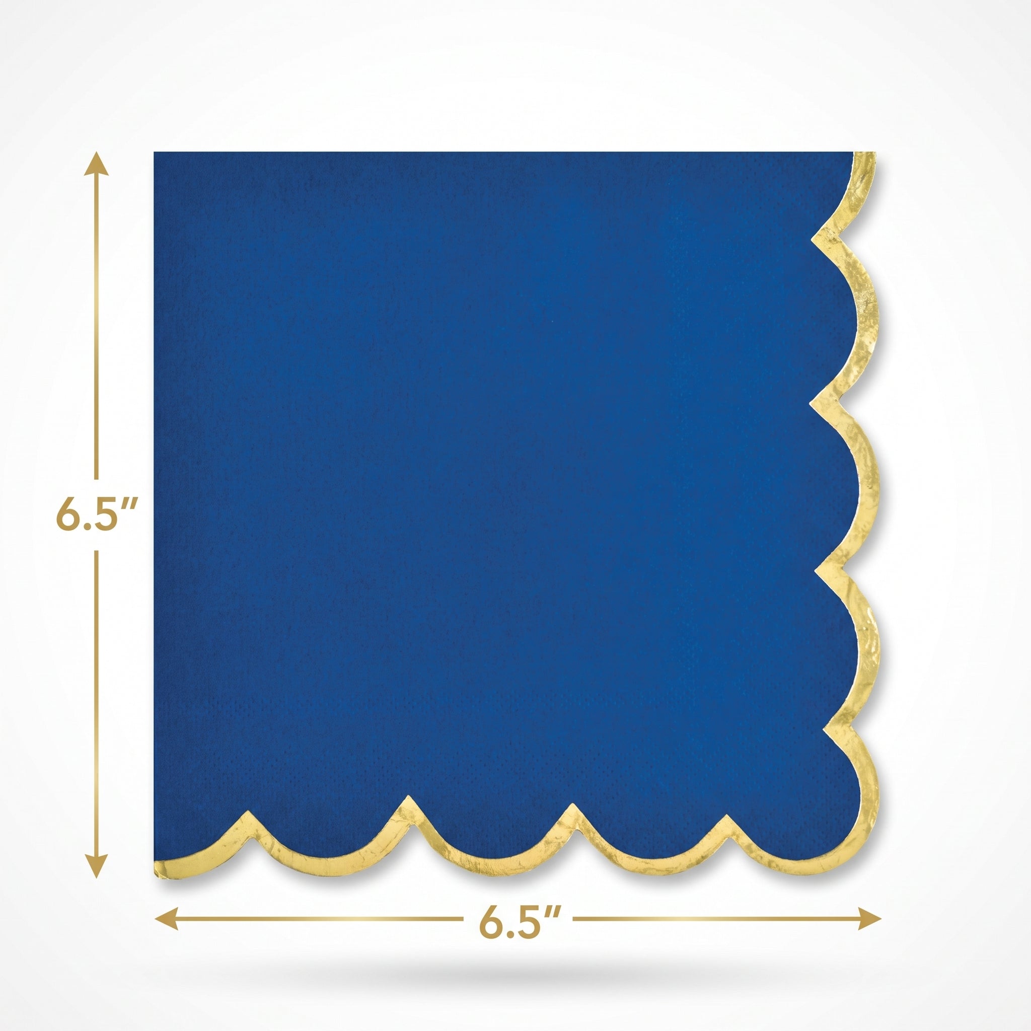 Royal Blue Scalloped Luncheon Napkins - 6.5 In. x 6.5 In. with Gold Trim