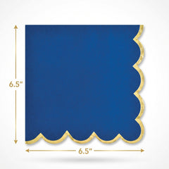 Royal Blue Scalloped Luncheon Napkins - 6.5 In. x 6.5 In. with Gold Trim