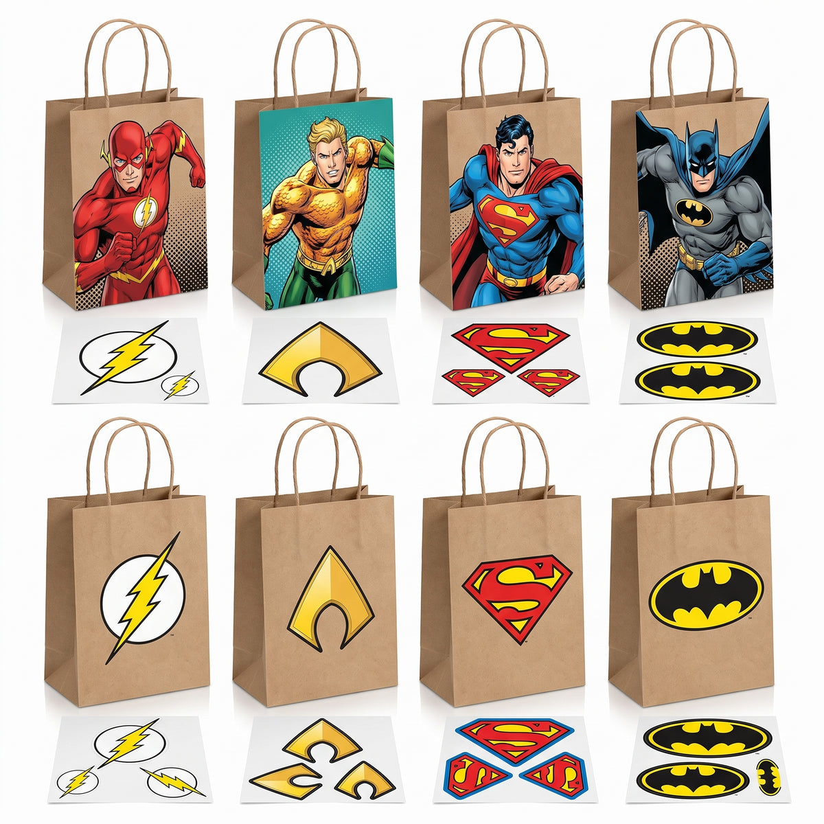 Justice League Heroes Unite Customizable Kraft Gift Bags - 8 Pack