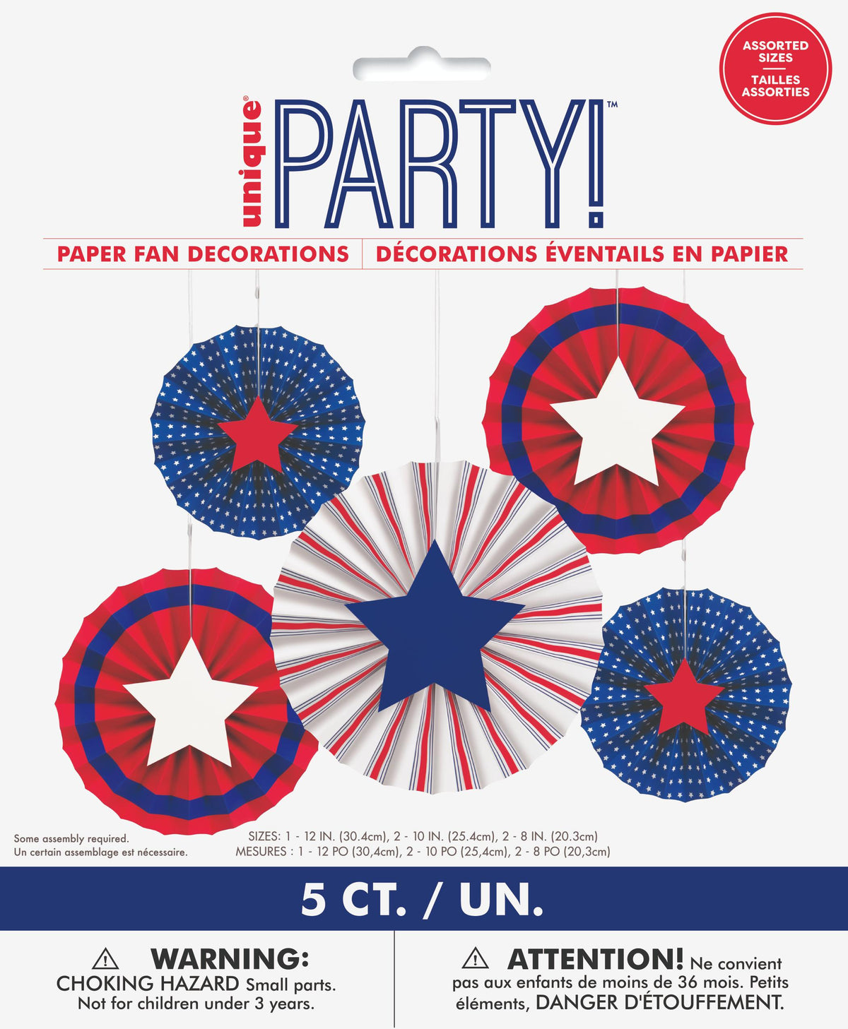 Peppy Patriotic Assorted Paper Fan Decorations | 5 Count