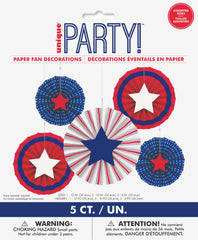 Peppy Patriotic Assorted Paper Fan Decorations | 5 Count