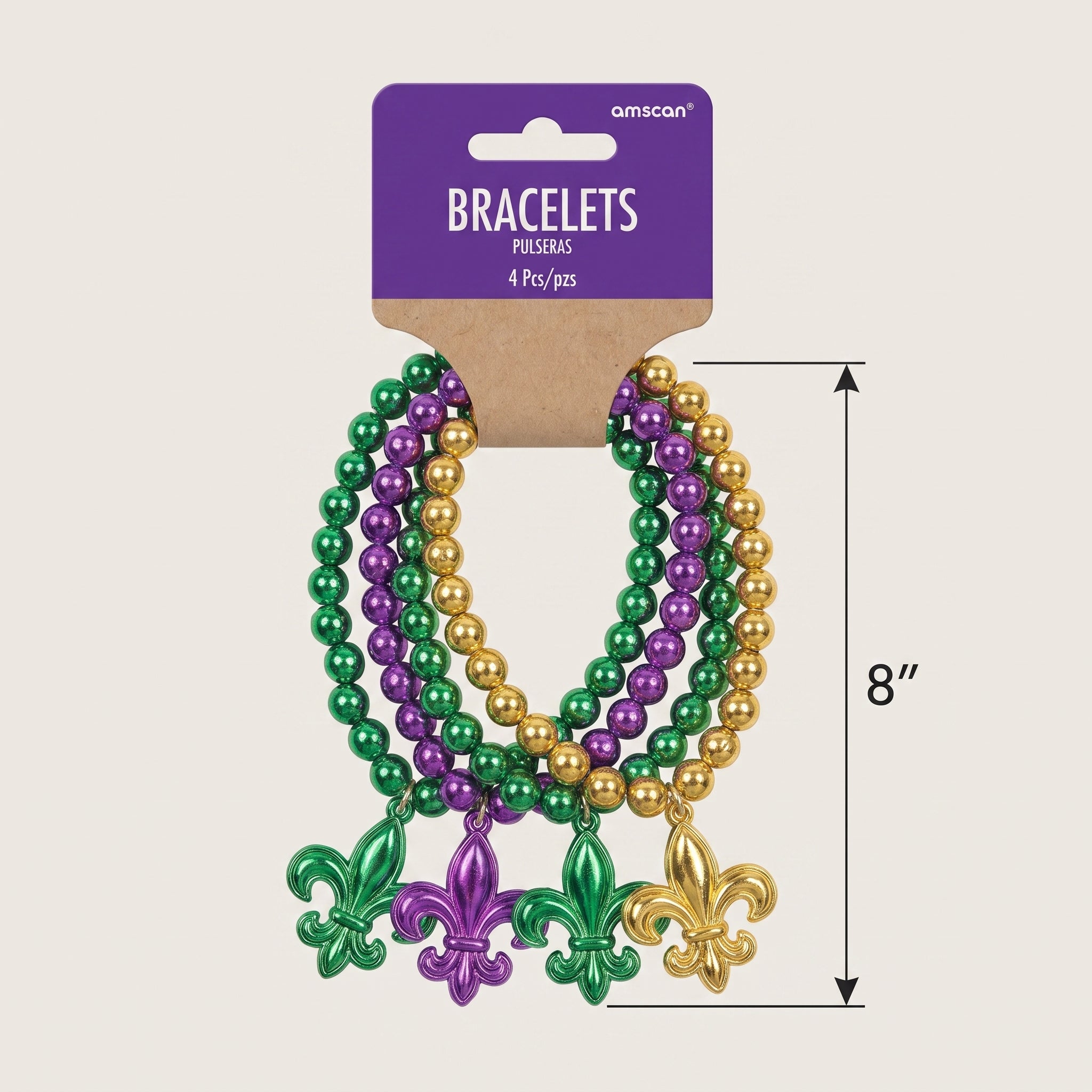 Fleur-de-Lis Mardi Gras Bead Bracelets, 4-Pack