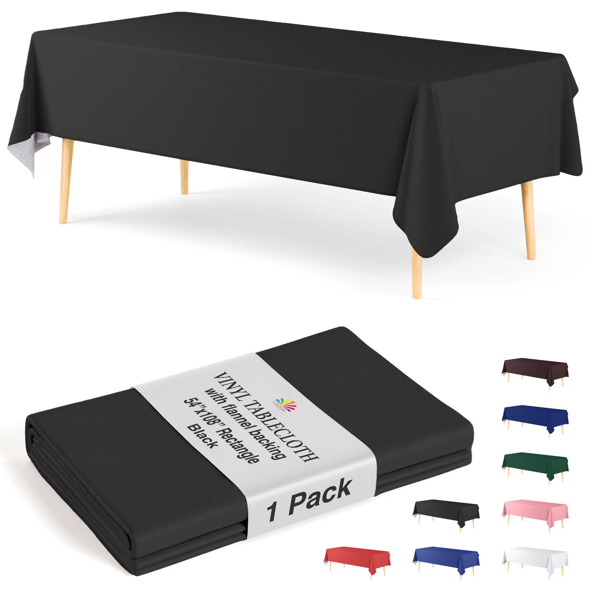 Black Flannel Backed Plastic Table Cover 54 in. x 108 in.
