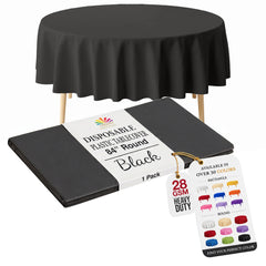 Black Round Plastic Table Cover | 84 in.