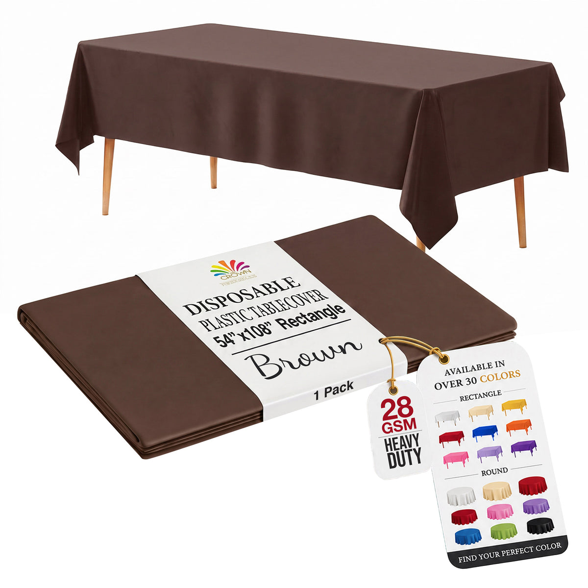 Brown Plastic Table Cover | 54 in. x 108 in.