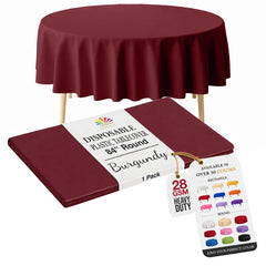 Round Burgundy Plastic Table Cover | 84 in.