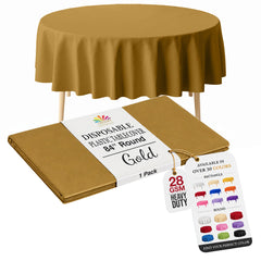 Gold Round Plastic Table Cover | 84 in.