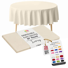 Round Ivory Plastic Table Cover | 84 in.