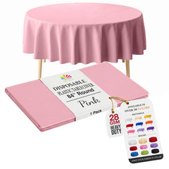 Round Pink Plastic Table Cover | 84 in.