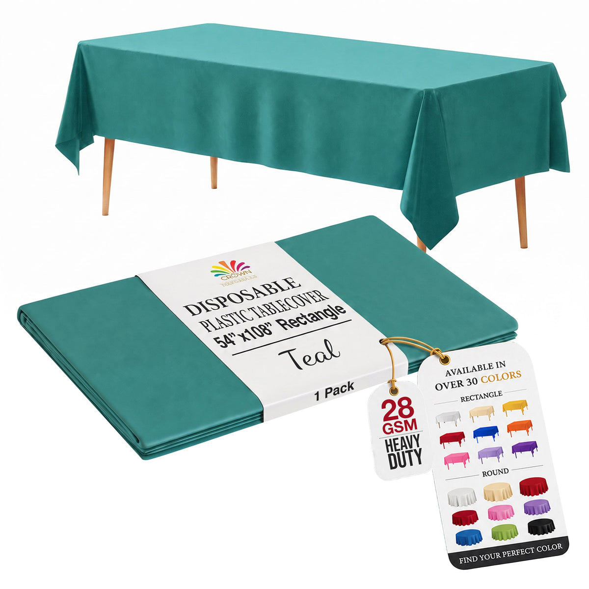 Teal Plastic Table Cover | 54 in. x 108 in.