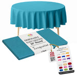 Round Turquoise Plastic Table Cover | 84 in.