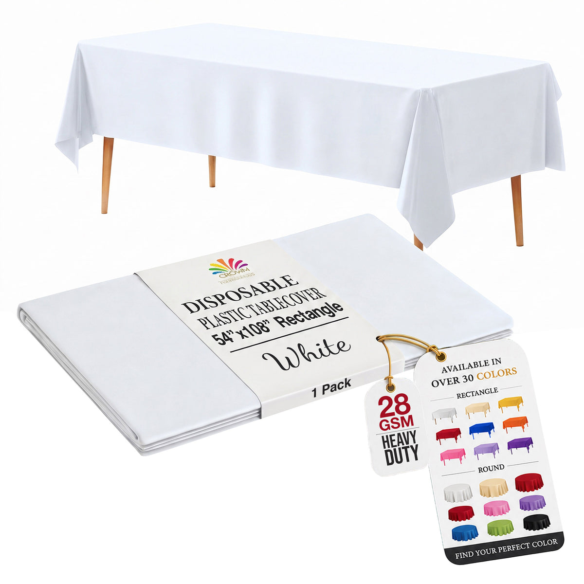 White Plastic Table Cover | 54 in. x 108 in.
