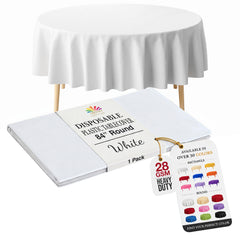 Round White Plastic Table Cover | 84 in.