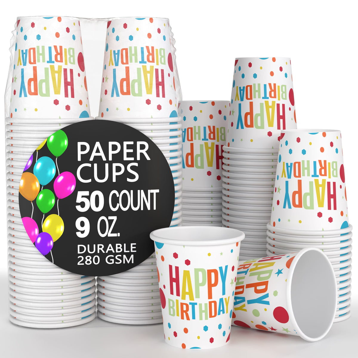 9 oz. Birthday Print Paper Cups - 50 Ct.