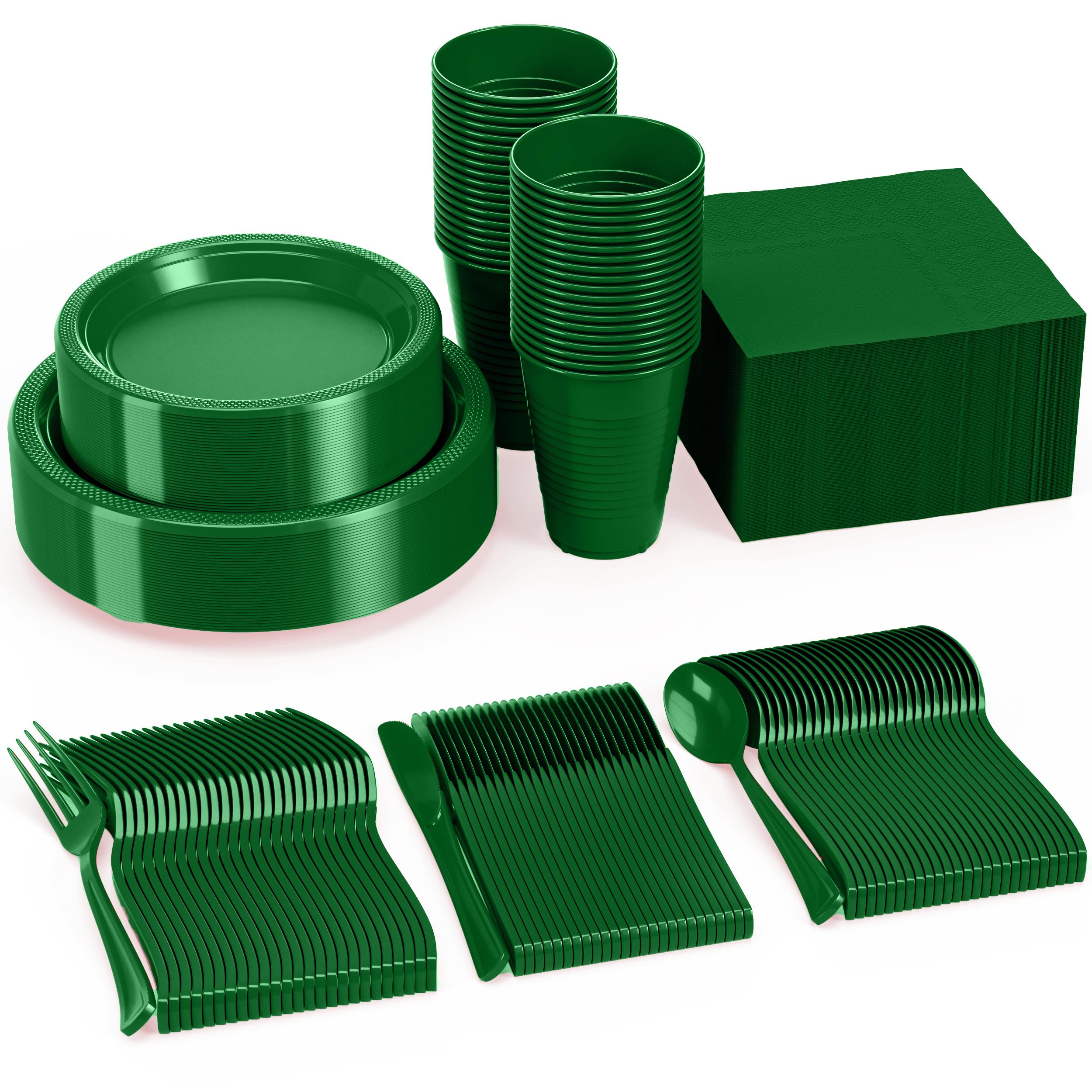 182 Pcs Emerald Green Plastic Dinnerware Set | Setting for 26