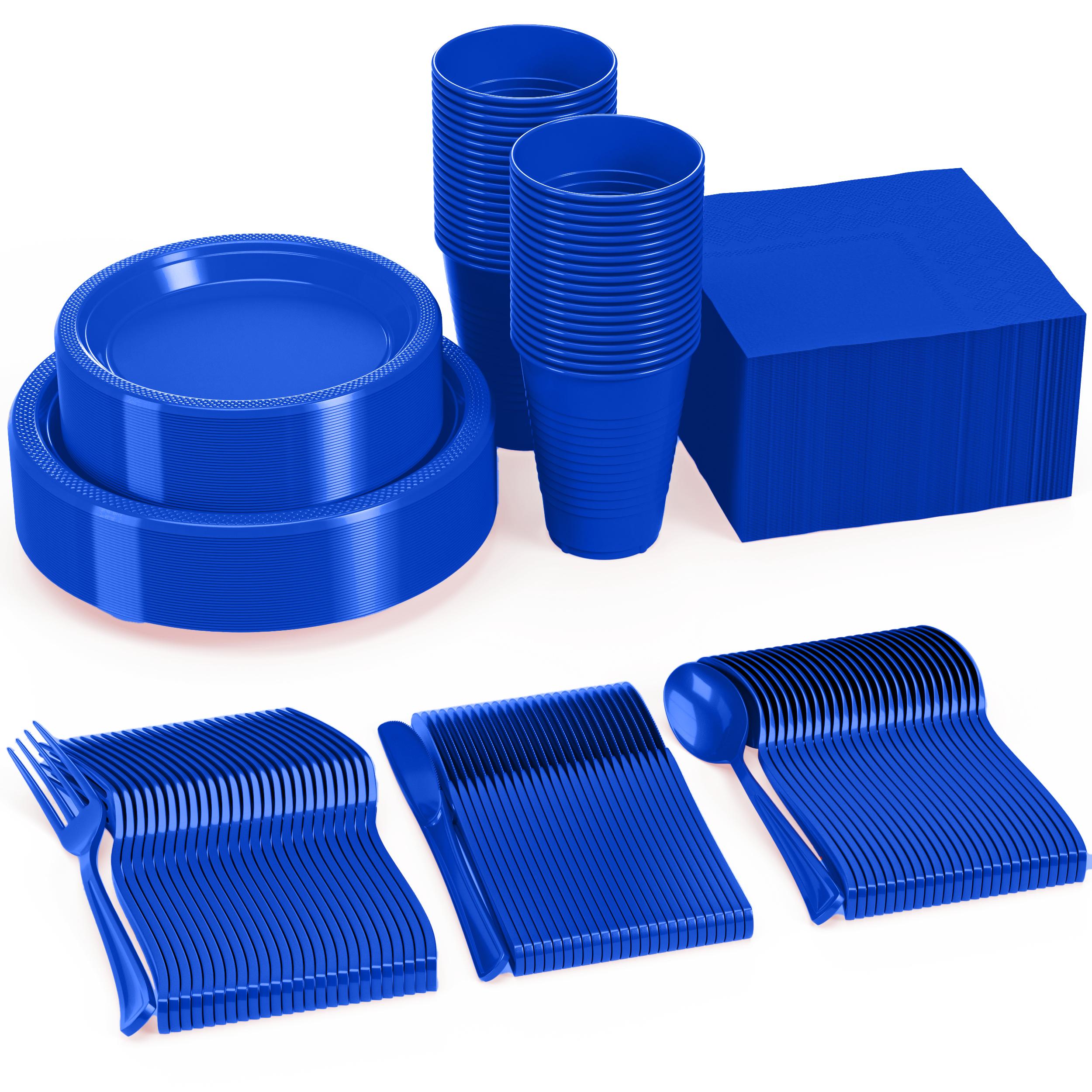 182 Pcs Dark Blue Plastic Dinnerware Set | Setting for 26