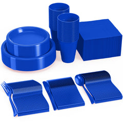 182 Pcs Dark Blue Plastic Dinnerware Set | Setting for 26