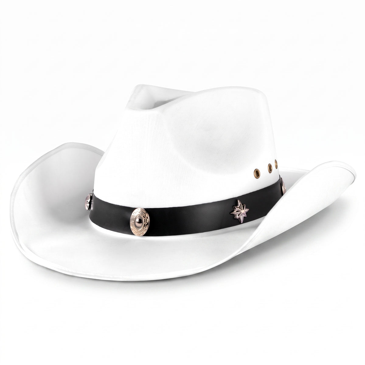 White Cowboy Hat with Studded Band - Classic Western Costume Accessory