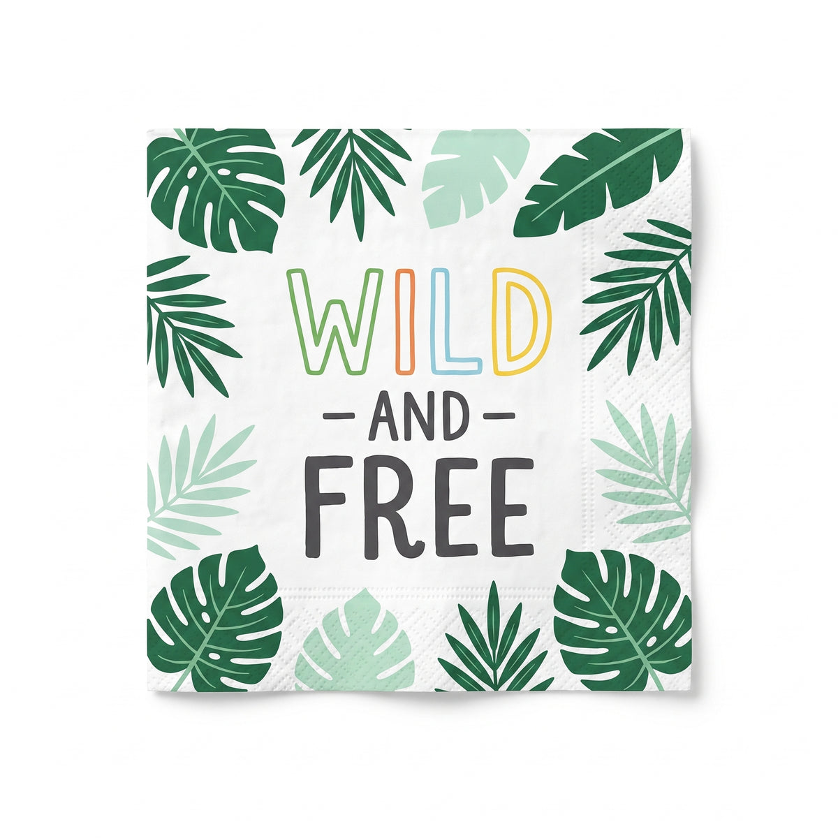 Get Wild Jungle Beverage Napkins - "Wild & Free!" Design, 16-Pack - 5 In. X 5 In.