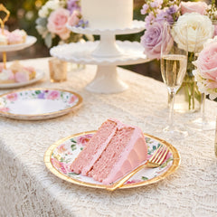 Romantic Floral 7" Round Paper Plates with Gold Trim