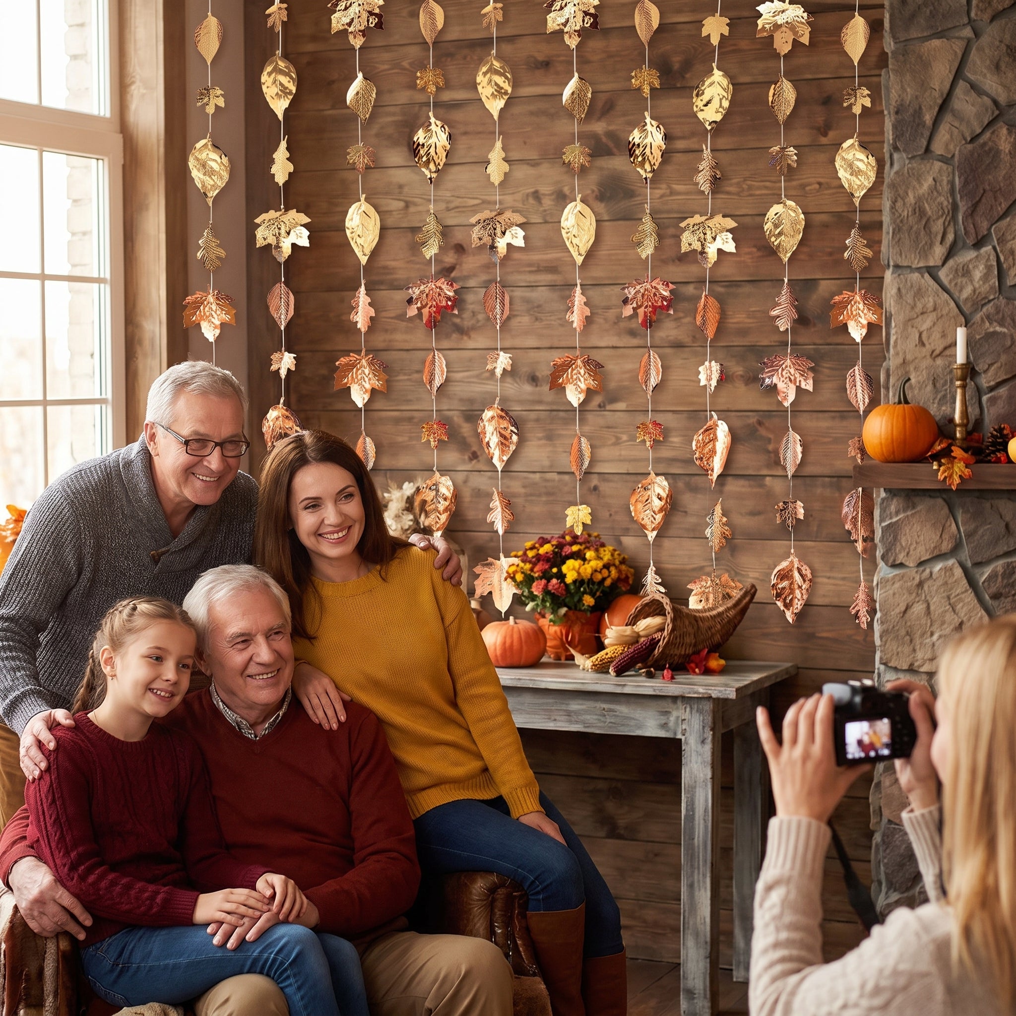 Elegant Metallic Leaves Backdrop for Thanksgiving Celebrations