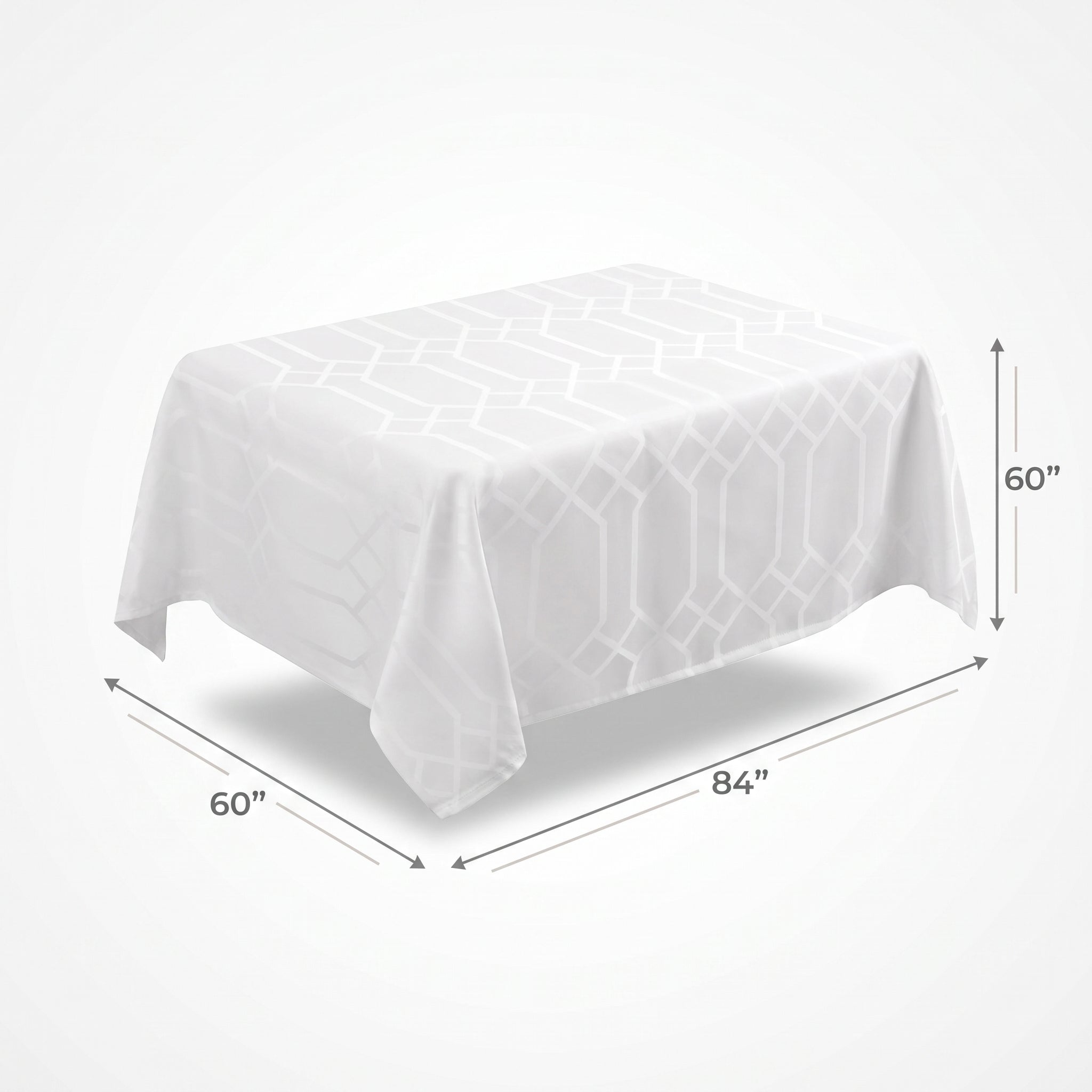 Elegant White Geometric Table Cover - 60" x 84"