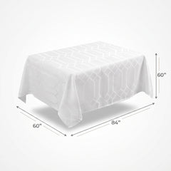 Elegant White Geometric Table Cover - 60" x 84"