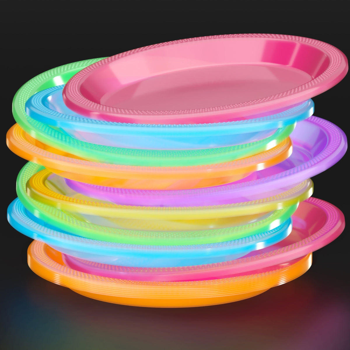 Unleashed - 7 In. Neon Assorted Color Plastic Plates - 60 Ct.