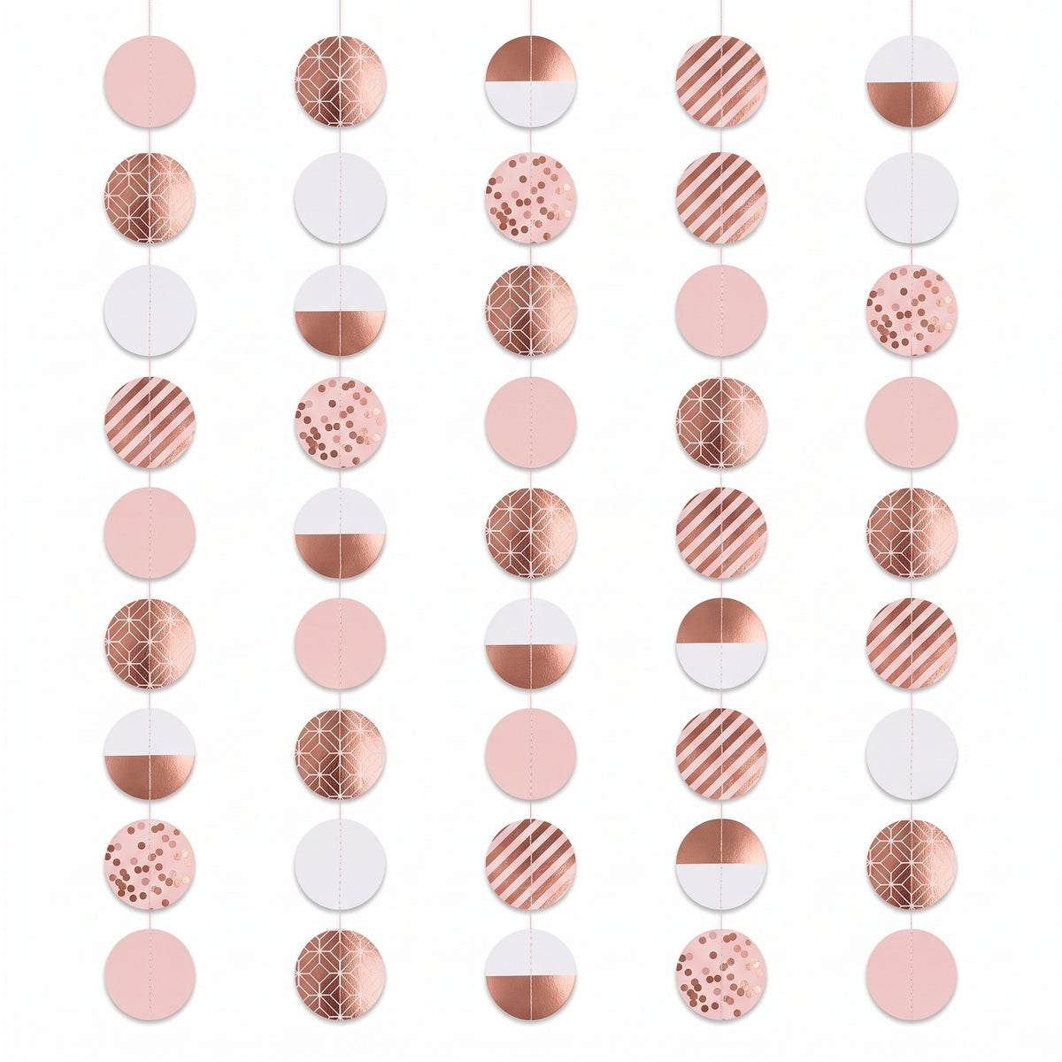 Elegant Rose Gold Hanging Circle Decorations - 5 Pack