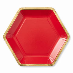 Red Hexagonal Metallic Paper Plates - 9"