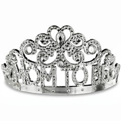 "Mom To Be" Silver Tiara with Sparkling Gems for Baby Shower