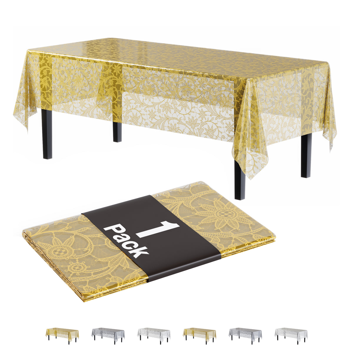 Gold Lace Plastic Table Cover | 54 in. x 108 in.