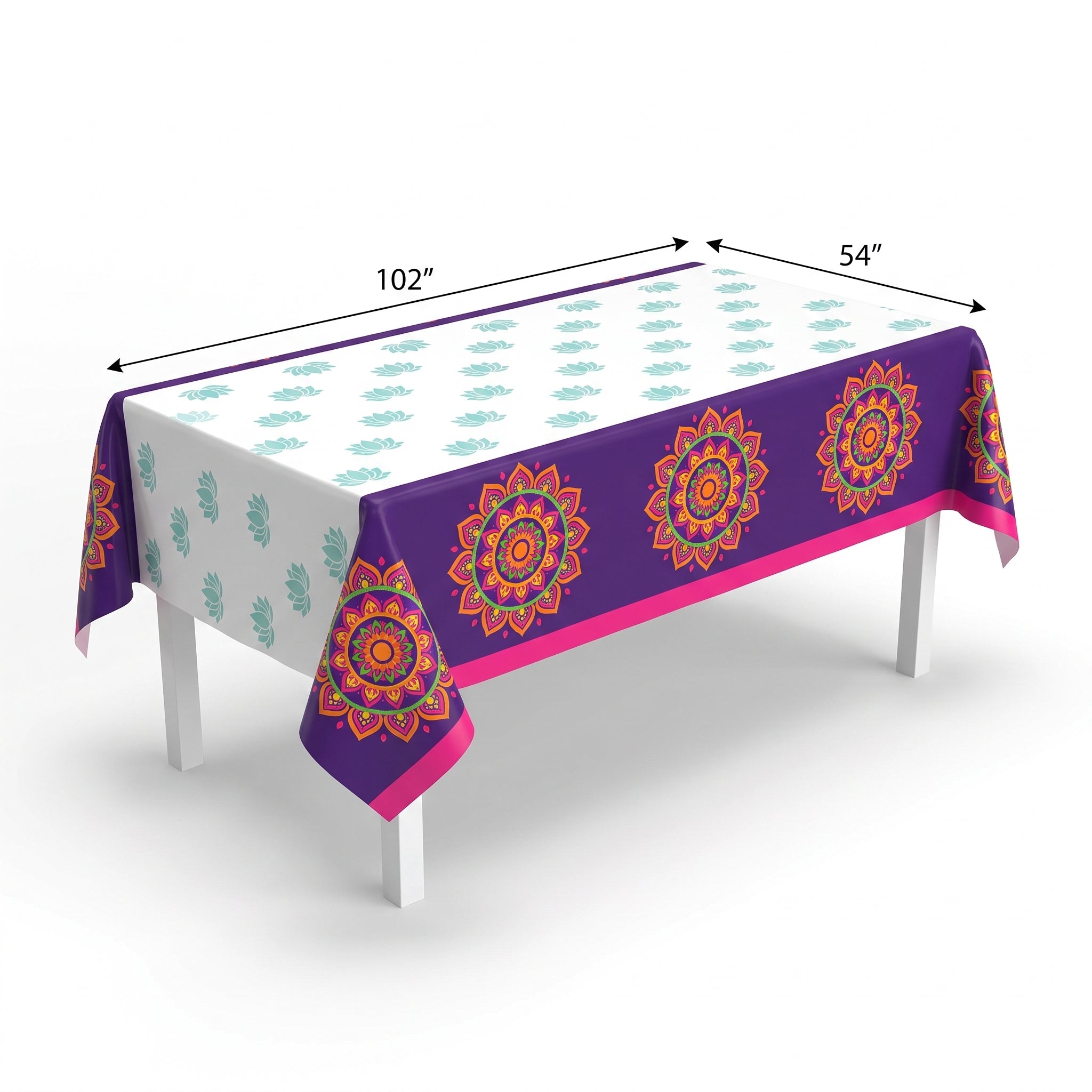 Diwali Rangoli Dream Reusable Plastic Table Cover, 54x102 inch