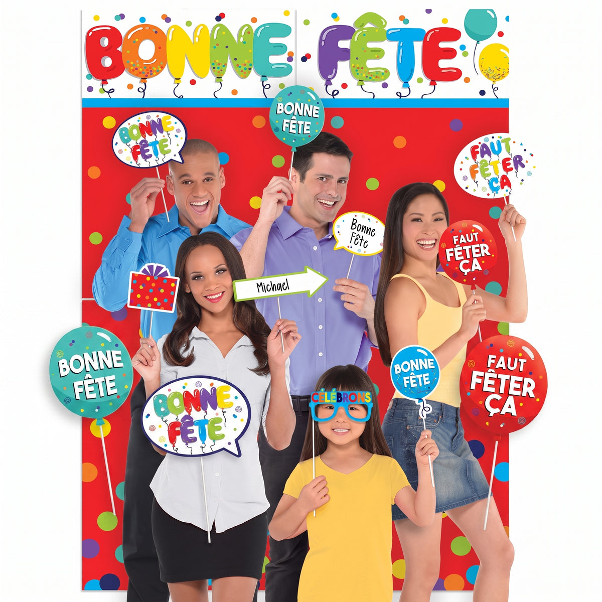 Birthday Party "Bonne F√™te" Scene Setter with Fun Photo Booth Props Kit