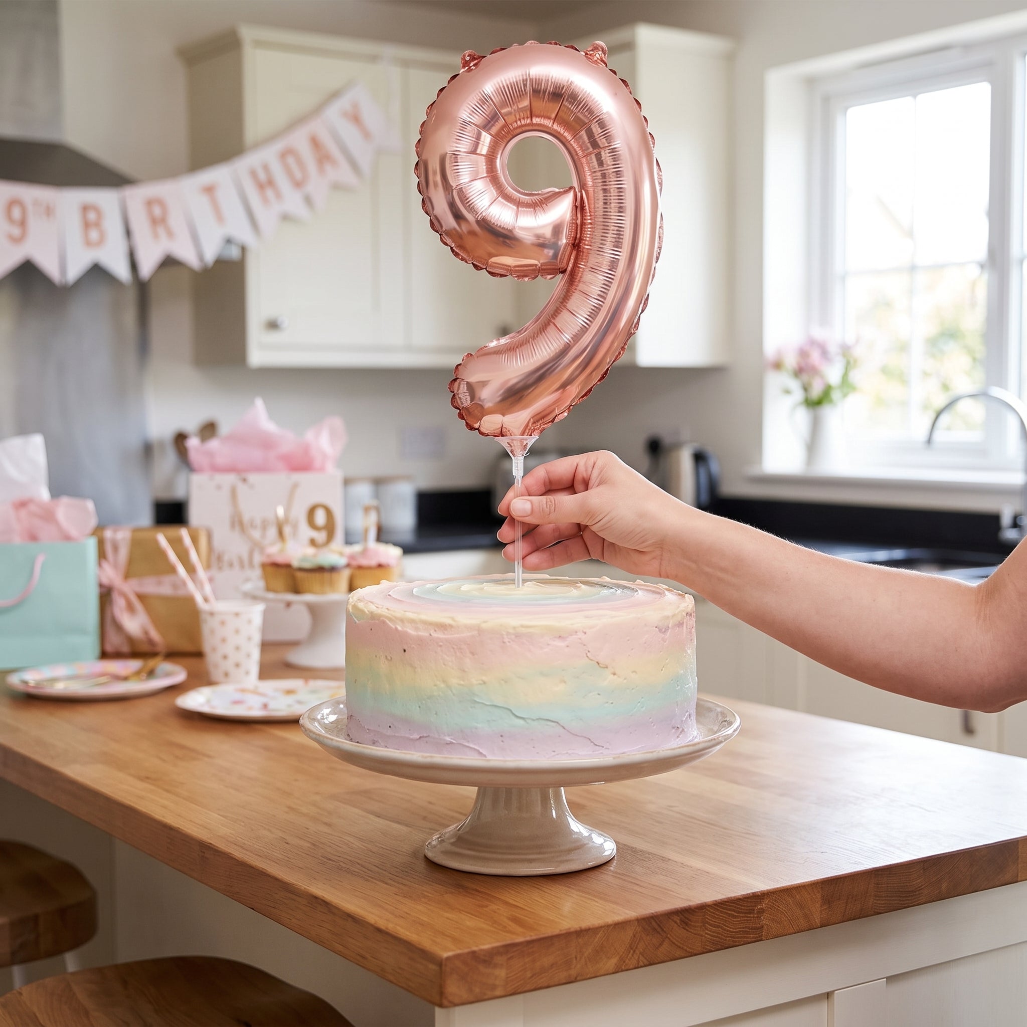 Rose Gold Script Number 9 Foil Balloon - 8-Inch Air-Filled