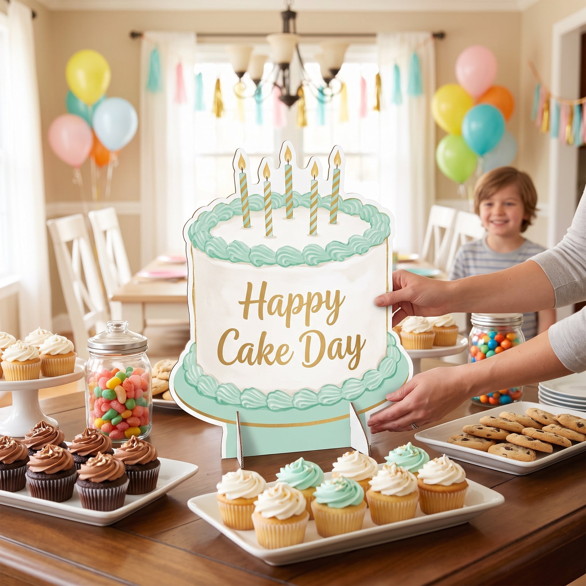 "Happy Cake Day" Cardboard Easel Birthday Sign