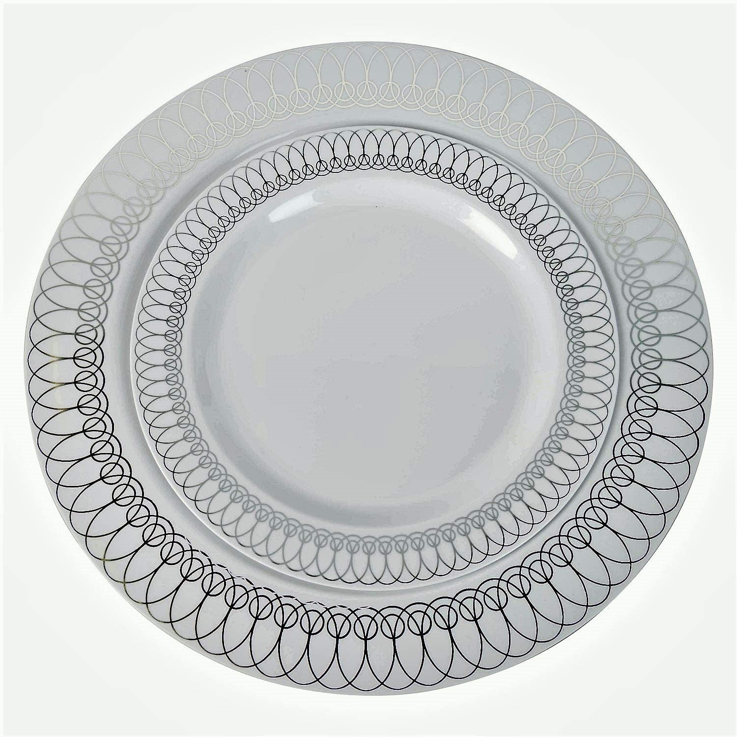 White/Silver Ovals Design Dinnerware Set