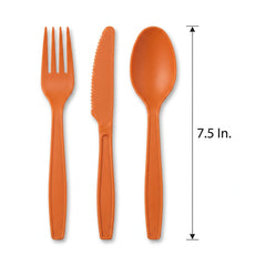 Vibrant Orange Heavyweight Plastic Cutlery Set - 7.5 in. - 24 Count