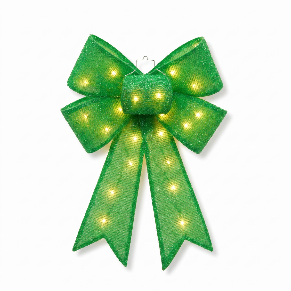 Elegant Green Fabric Bow with Lights - 21" Masquerade Decor