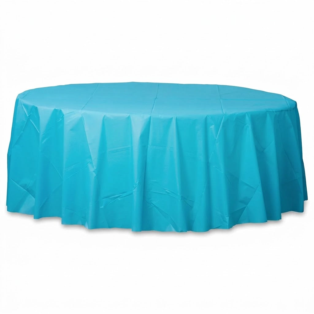 Caribbean Blue Round Plastic Table Cover - 84"